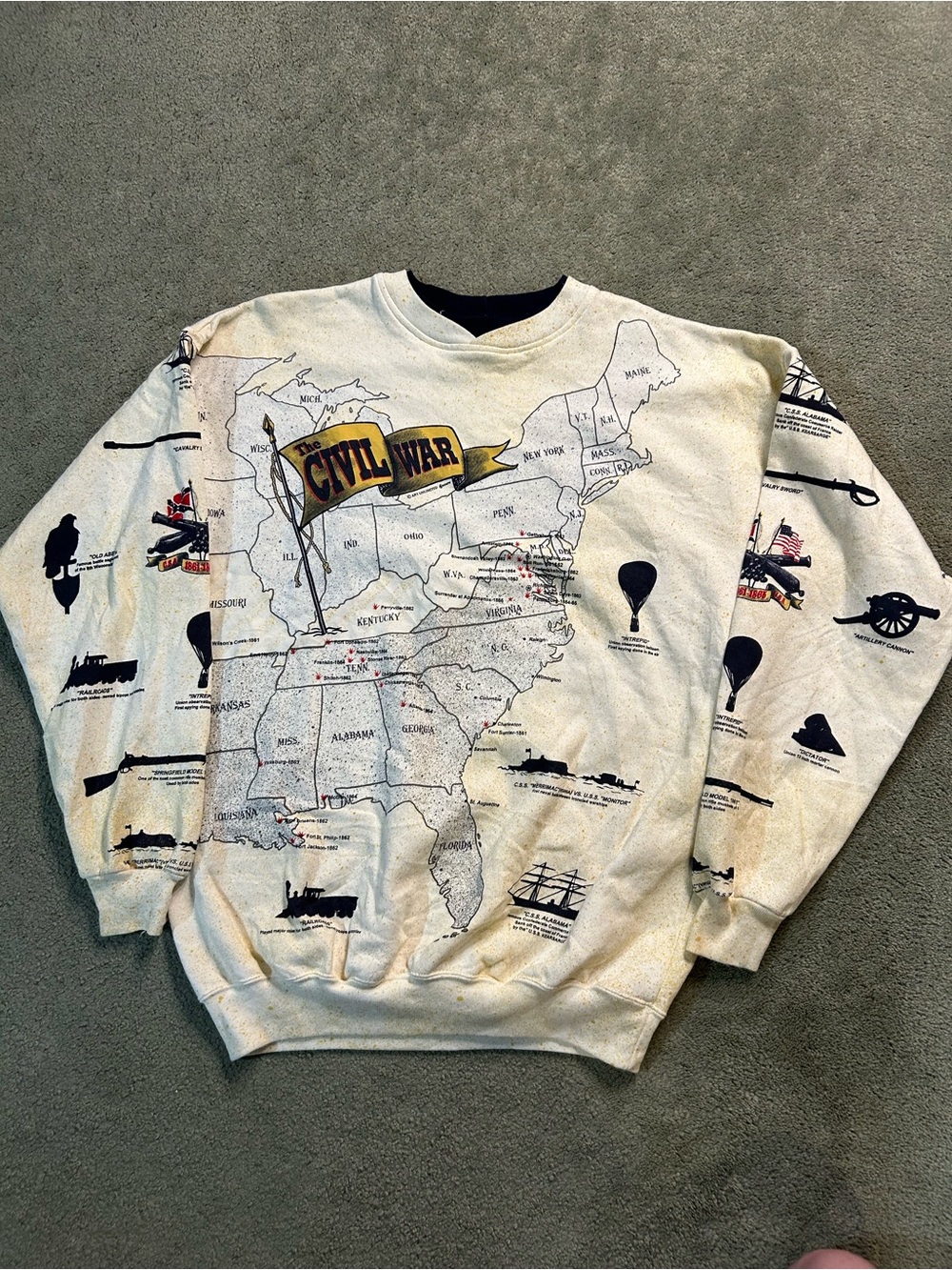 Vintage 90s Art Unlimited Civil War Map AOP Sweater All Over Print XL History